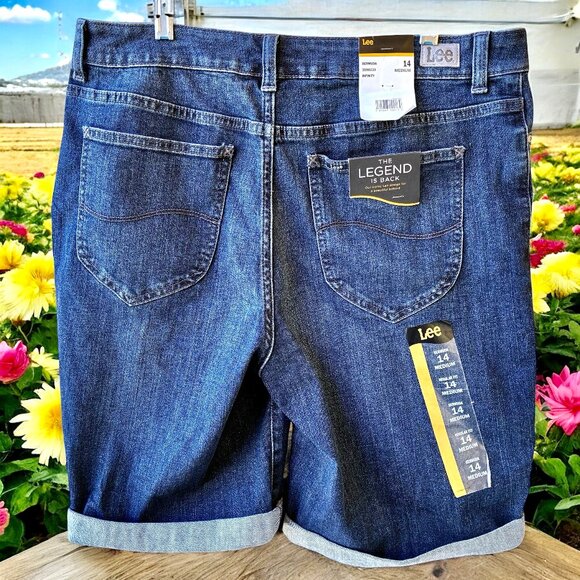 LEE Jeans Bermuda Shorts Blue Denim Mid-Rise Infnity Womens 14 New - Picture 2 of 12